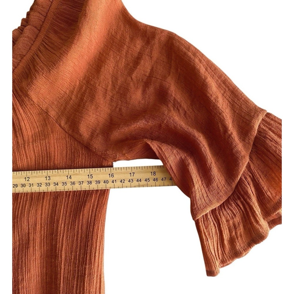 Anthropologie Naif Peasant Dress Size Small Bell Sleeves Ruffles Buttons Rust - Picture 7 of 9